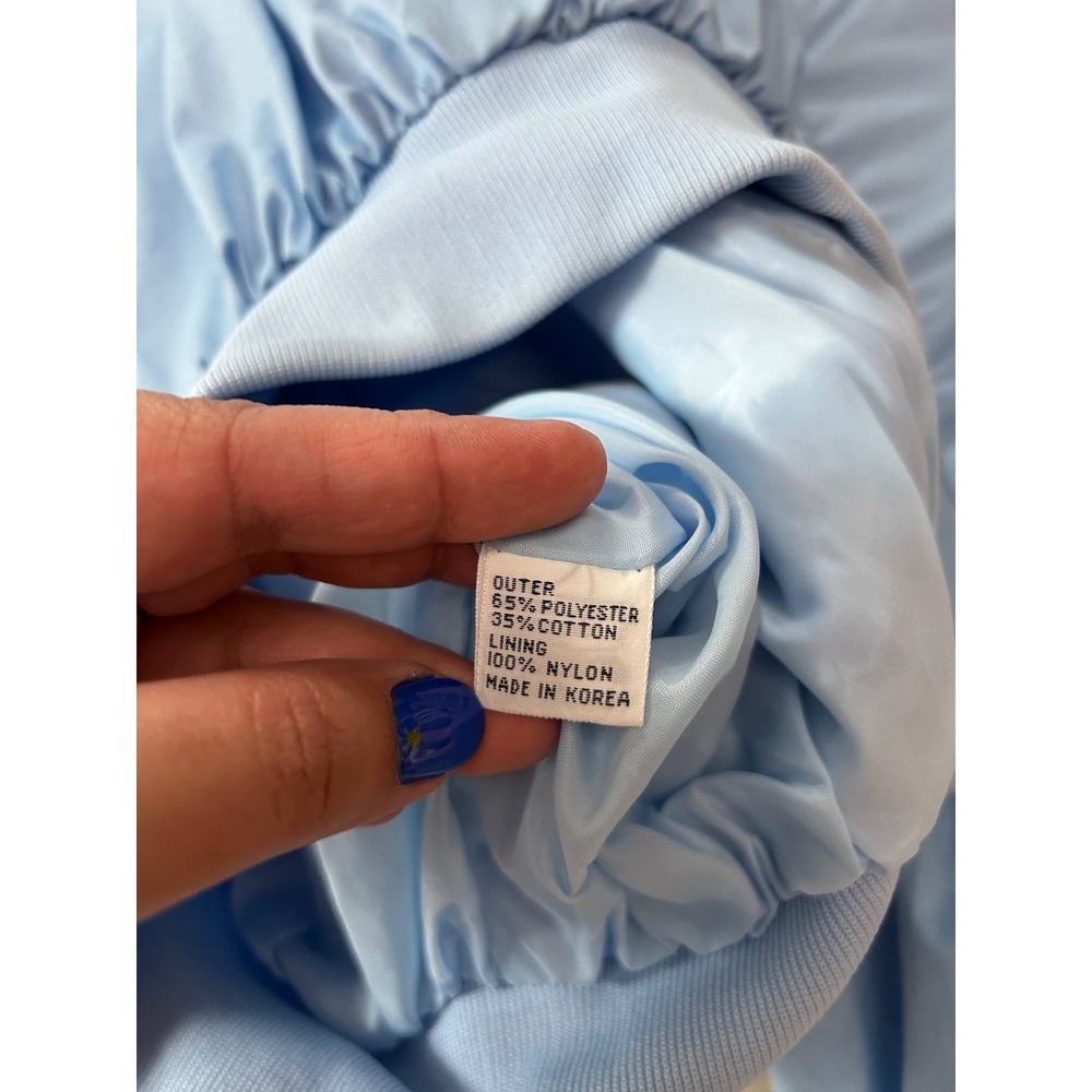 Vintage Light Blue Bomber Jacket Size 42 Full Zip Epaulettes Korea Made Retro S - Picture 7 of 7
